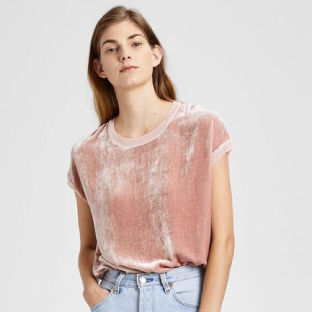 Theory pale pink velvet top